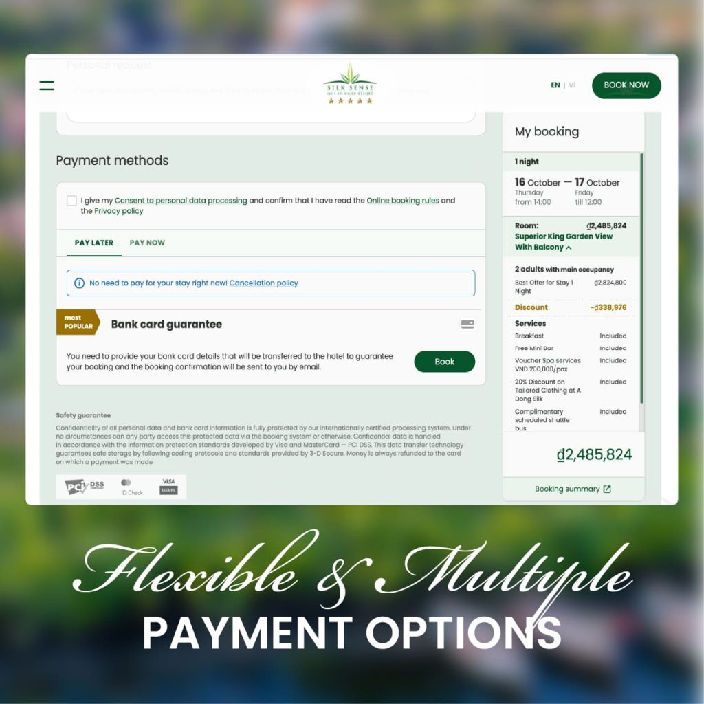 Flexible cancellation policy & multiple payment options